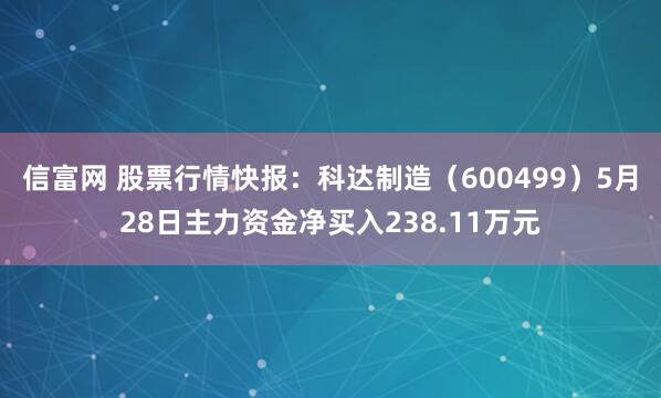 信富网 股票行情快报：科达制造（600499）5月28日主力资金净买入238.11万元