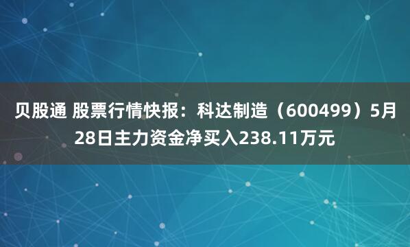 贝股通 股票行情快报：科达制造（600499）5月28日主力资金净买入238.11万元