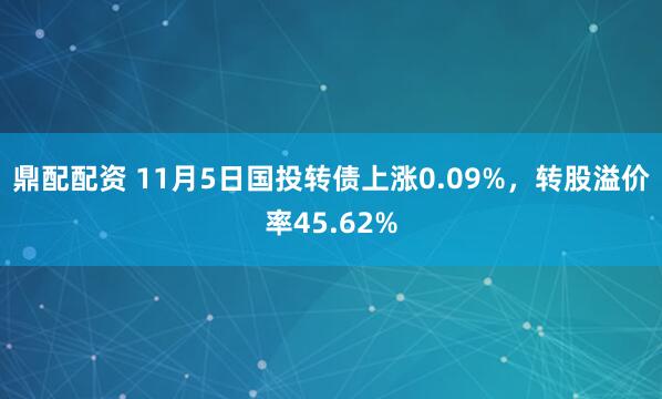 鼎配配资 11月5日国投转债上涨0.09%，转股溢价率45.62%